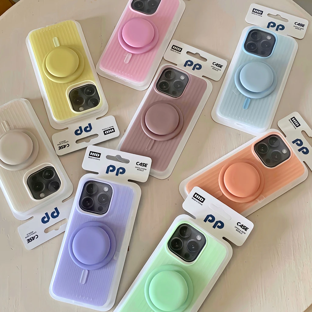 

Advanced Luggage Pattern Macaron Solid Color Matte With Holder Magnetic Phone Cover Case for iPhone 16 15 14 13 Pro Max