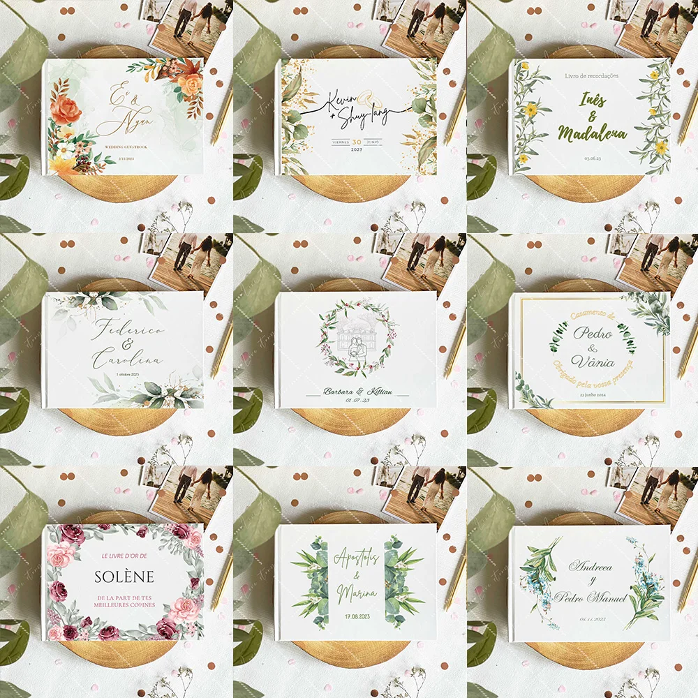 Libro de invitados blanco personalizado para bodas, suministros de decoración, recuerdo, bautismo, álbumes, regalos