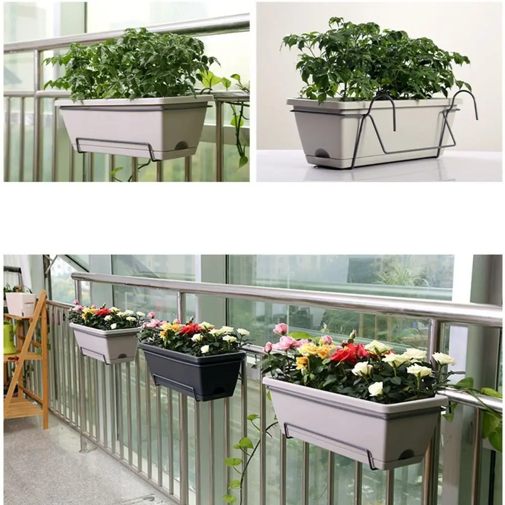 

New Iron Hanging Planter Slip-on Design No Drill Window Box Bracket Heavy Duty Planter Box Bracket Balcony Railing