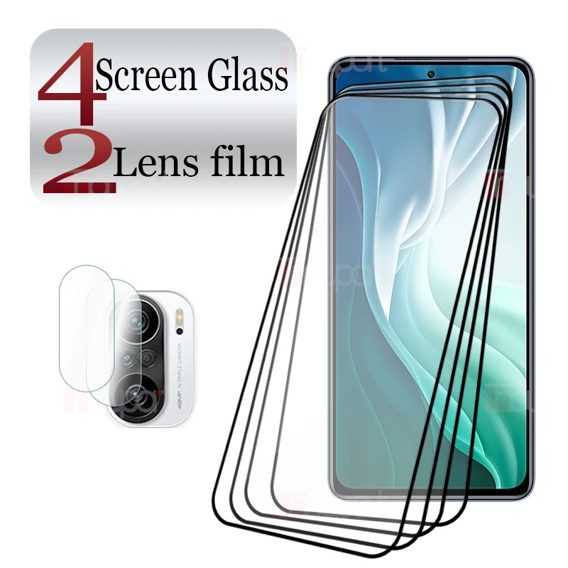 

4 + 2 упаковки, закаленное стекло с полным клеем для Xiaomi Mi 11i, защитная пленка для экрана 9H, прозрачная защита от царапин + пленка из мягкого волокна для камеры