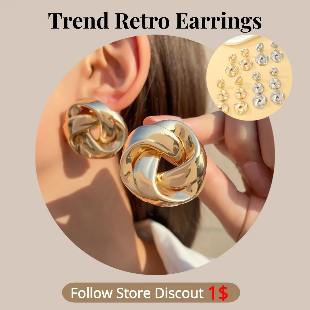 Vintage Retro Gold/Sliver Color Flower Twist Stud Earrings For Women Trendy Jewellery Fashion Women's Earrings Accessories