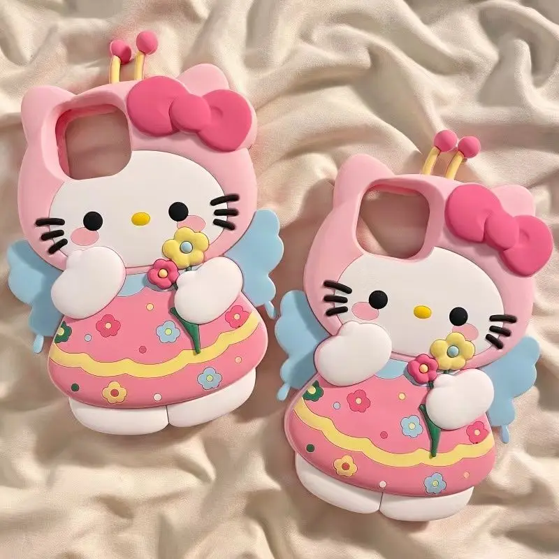 

Kawaii Sanrio Hello Kitty Cartoon IPhone Case IPhone 16 15 14 13 12 11 Pro Max3D Frosted Embossed Pink Soft Silicone Case Gift