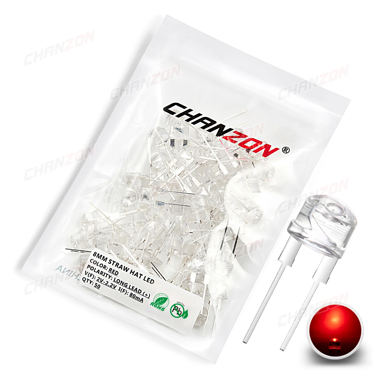 50pcs 8mm LED Emitting Diode Straw Hat Micro Indicator White Red Green Blue Yellow Color 2V 3V DIY PCB Circuit Super Bright Bulb