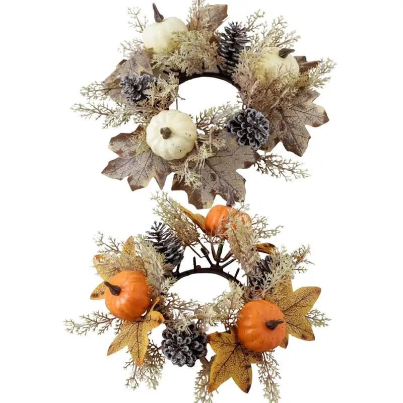 Thanksgiving Candlestick Rings Wreath Festival Harvest Fall Garland Aromatherapy Candlestick Wreath Rings For Shelf Door