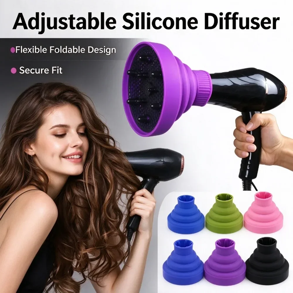 Silicone Hair Dryer Diffuser Collapsible Blow Dryer Attachment Foldable Portable Styling Tool for Curly Hair Women Travel Home