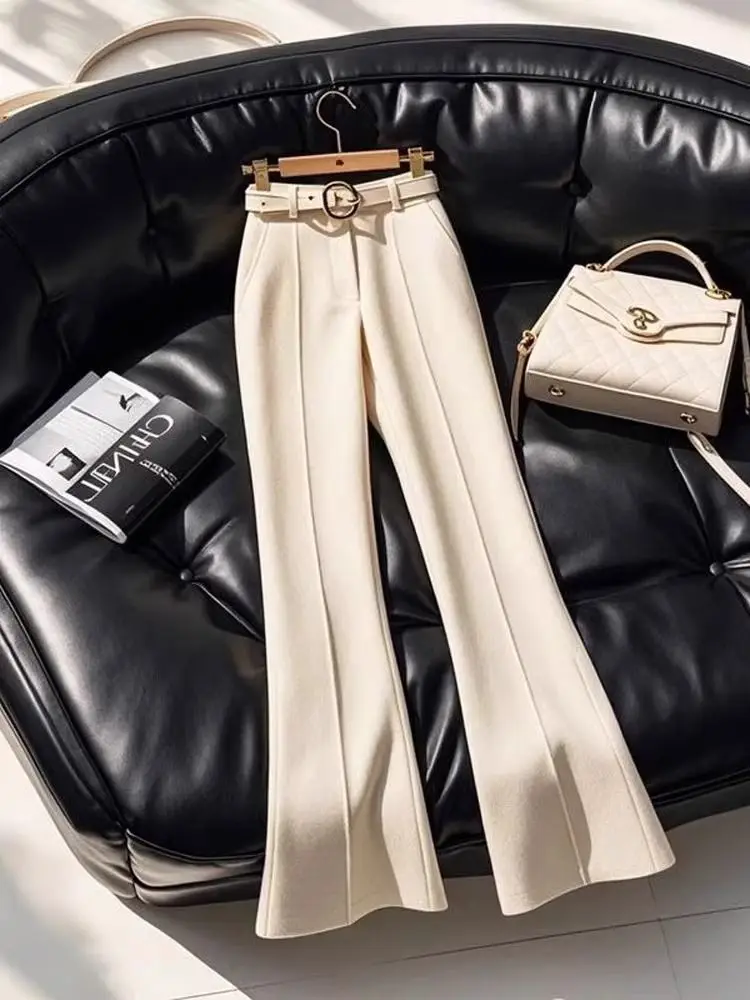 ハイウエスト スリムフィット フレアパンツ レディース Fce 裏地付きパンツ カジュアル ロングパンツ 秋冬ファッション ベージュカラー TT722