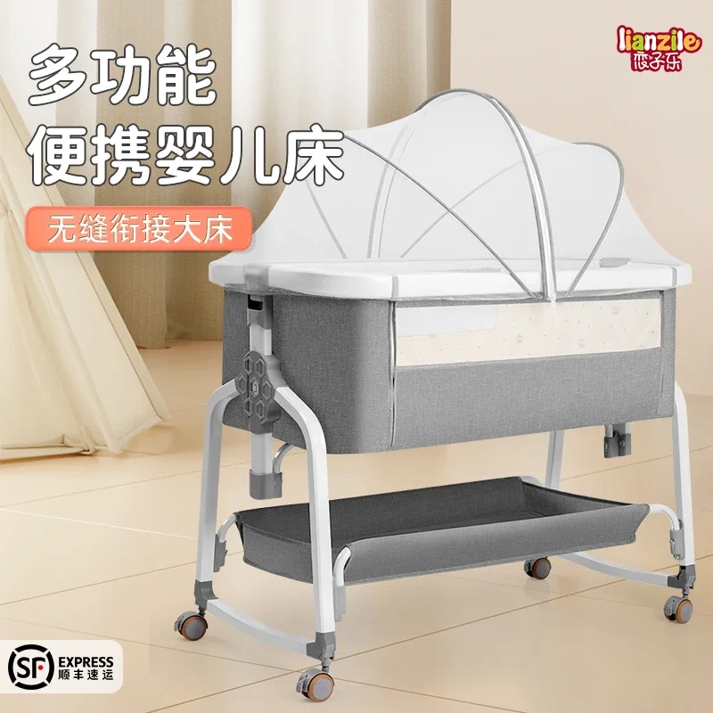 Grand lit portable pliable épissé pour bébé, mobile multifonctionnel pour nouveau-né