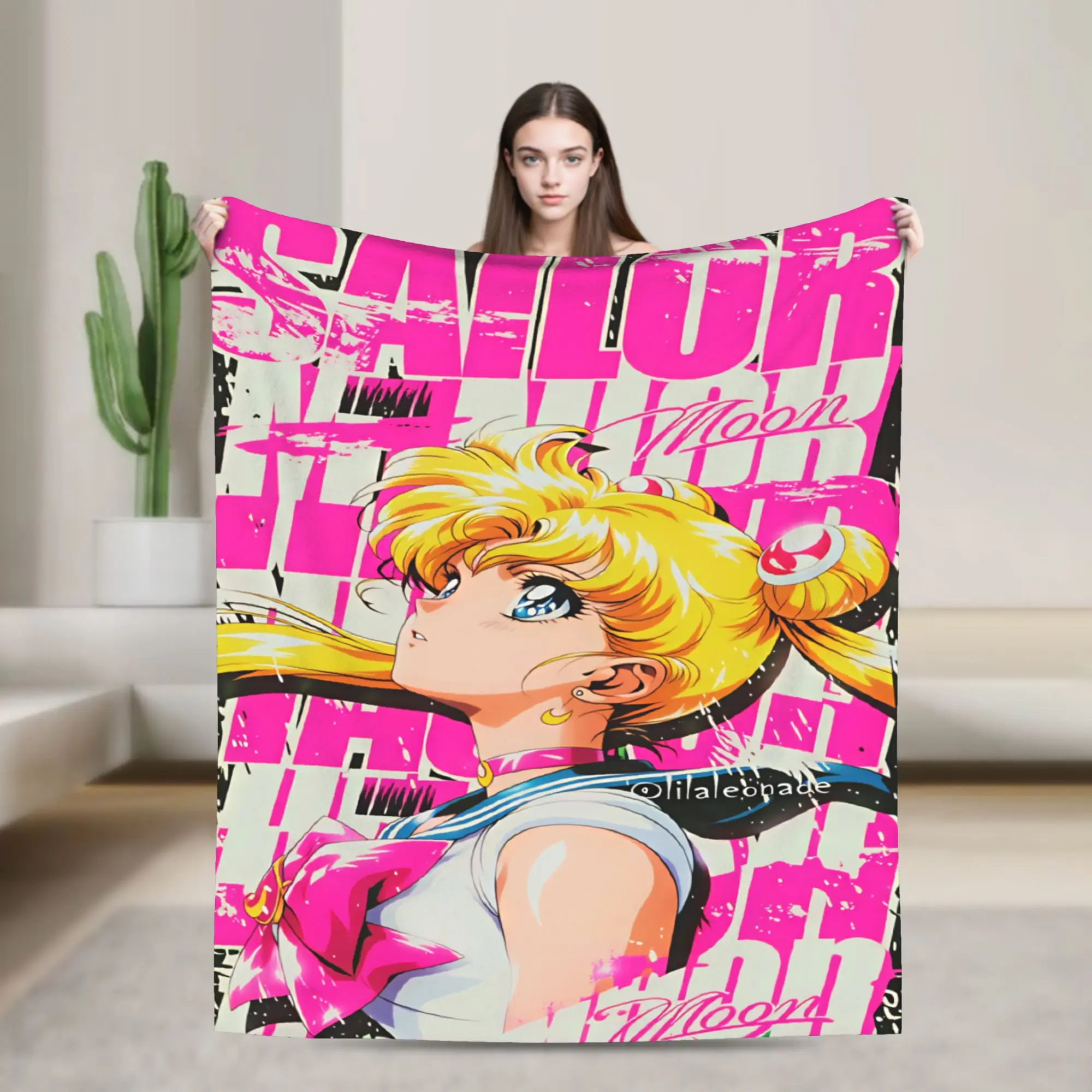 S-Sailor M-Moon Anime  Super Warm Blanket  Travel Plush Throw Blanket Pattern Outdoor Flannel Bedspread Sofa Bed Cover
