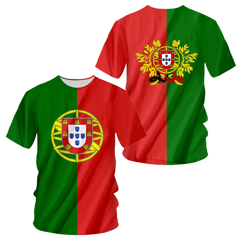 Portugal Flag National Emblem Tshirts 3D Print T-Shirt Summer T Shirt Fashion Kids Casual Boy Girl Unisex Round Neck Tees TShirt