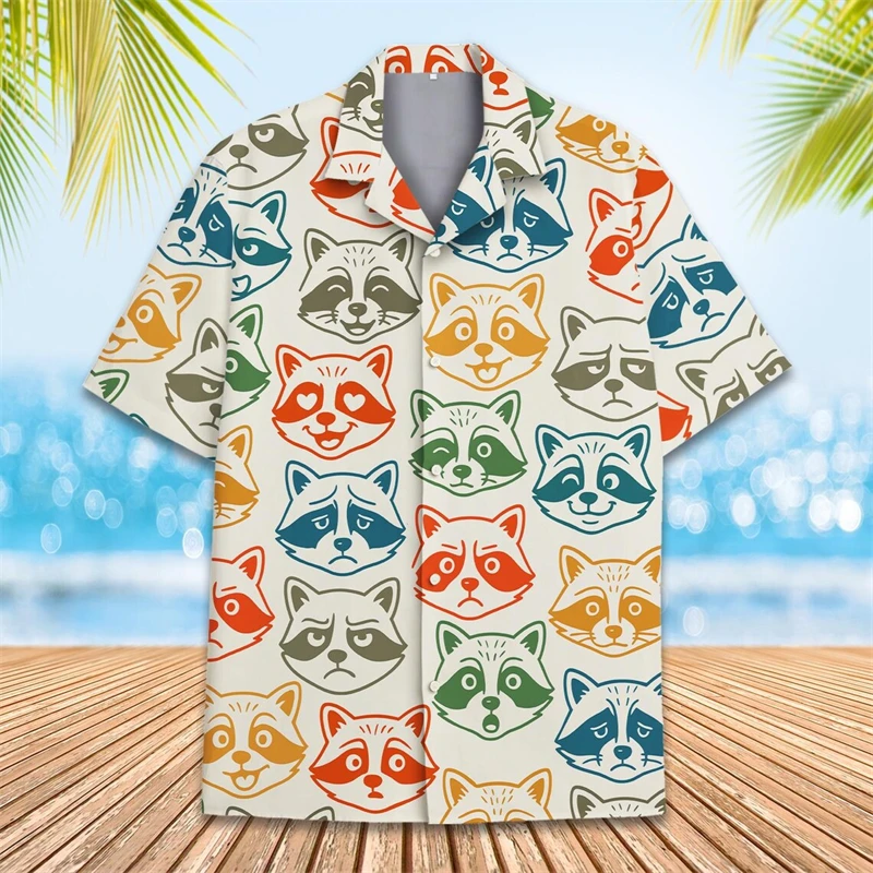 

Гавайская забавная повседневная рубашка с рисунком енота, мужские повседневные топы для отпуска, модные рубашки в стиле Харадзюку, Y2k, одежда унисекс, блузки