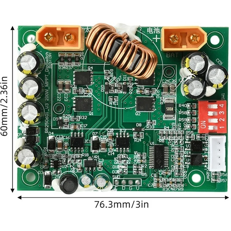 DT98 MPPT Solar Controller 10A 12V 24V Battery Regulator with DIP Switch, 100W, for RV, Camping, Off-Grid