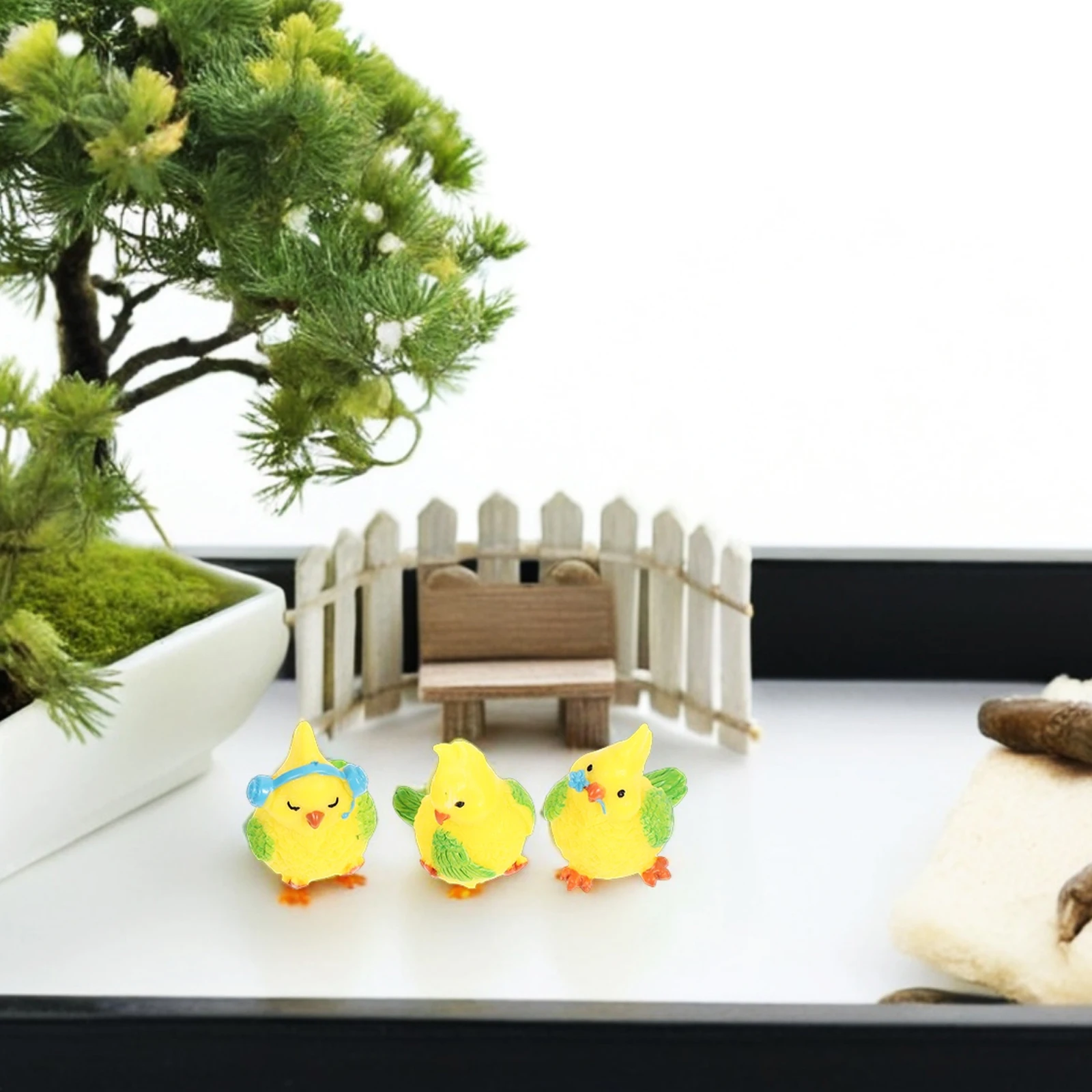 

3Pcs Cartoon Parrot Micro Landscape Resin Ornament Garden Desktop Decoration Small Birds Office Decor