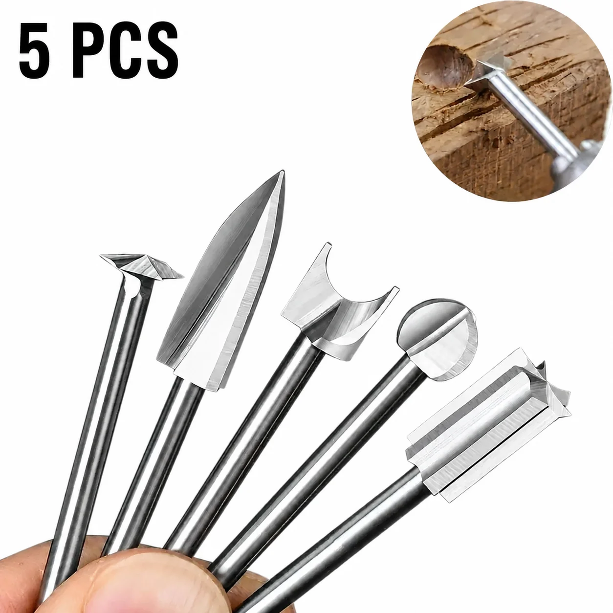 

5PCS Wood Carving Rotary Burr Bit Set, 1/8 Inch Shank Cutter Bits for Woodworking, Engraving, Grooving and Shaping