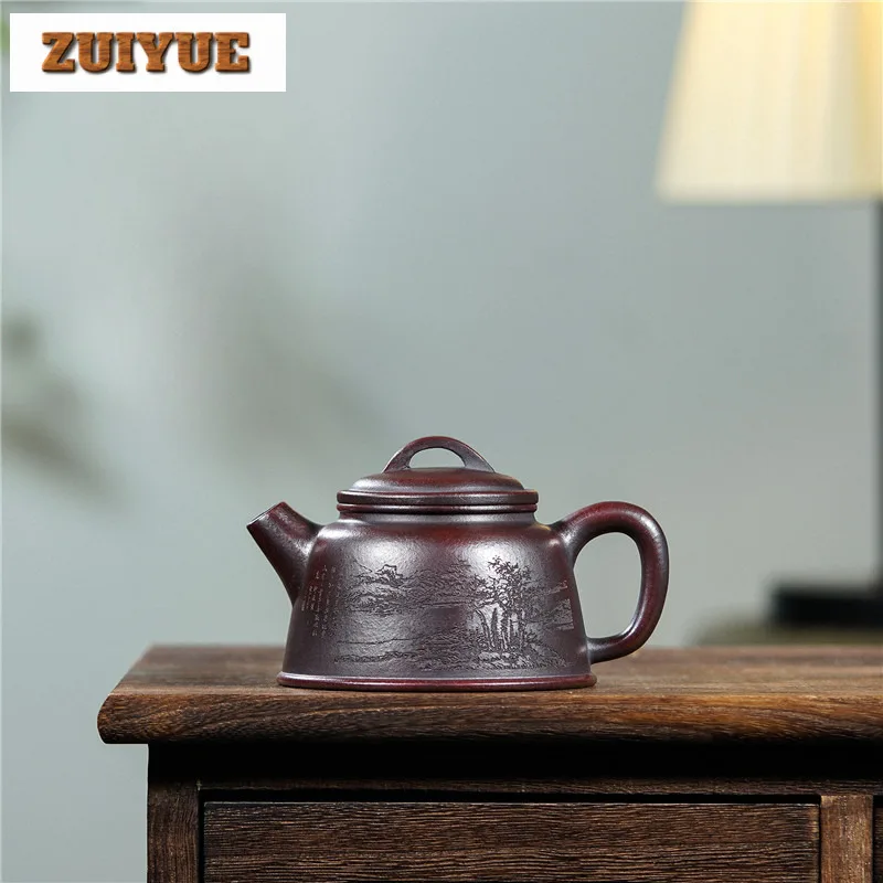 250ml Yixing Purple Clay Teapots Artists Handmade Landscape Pot Raw Ore Iron Red Blood Sand Mud Tea Brewing Kettle Zisha Tea Set