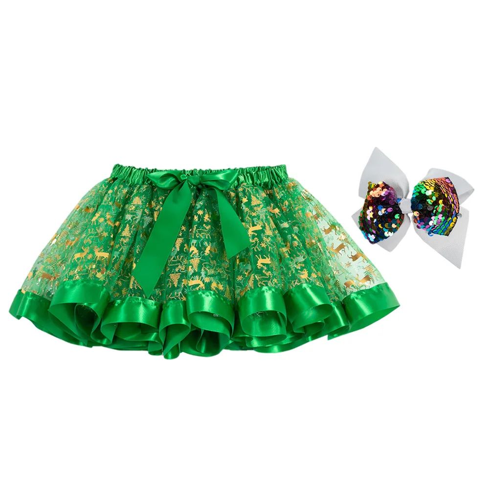 

1Set Children Bubble Skirt Christmas Pattern Tutu Skirt Kids Party Dress Bow Hairpin Costume Bubble Skirts Christmas Party Dress
