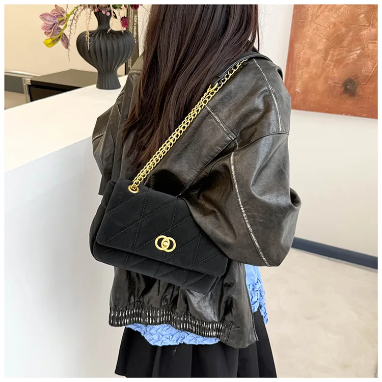 Tas Selempang Rantai Berlapis |   Tas Selempang Kulit Matte Gaya Vintage untuk Wanita, Tas Selempang & Ketiak yang Luas