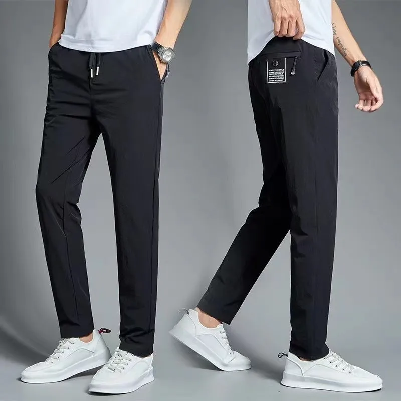 New Pants Spring/Summer Men\'s Thin Casual Slim Fit Straight Tube Pants Elastic Ice Silk Business Casual Men\'s Pants Dropship