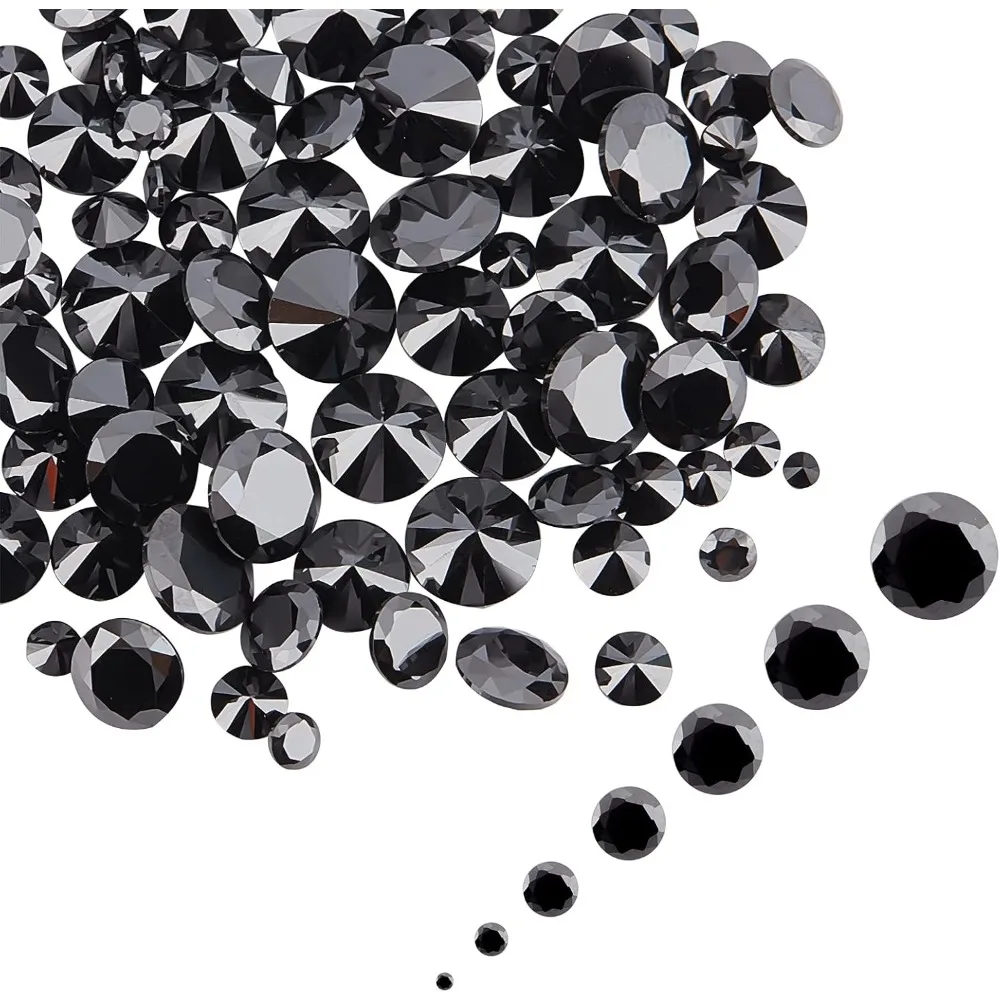 140pcs Cubic Zirconia Stone 7 Sizes Black Zirconia Cabochons Faceted Rhinestone Cabochons Pointed Back Cabochons for Earring