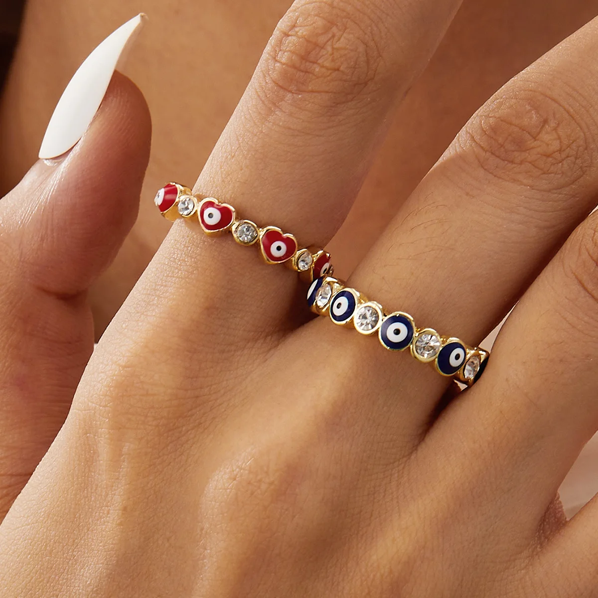 

Lucky Turkish Blue Evil Eye Zircon Open Rings For Women Men Couples Enamel Love Heart Demon Eyes Finger Rings Party Jewelry