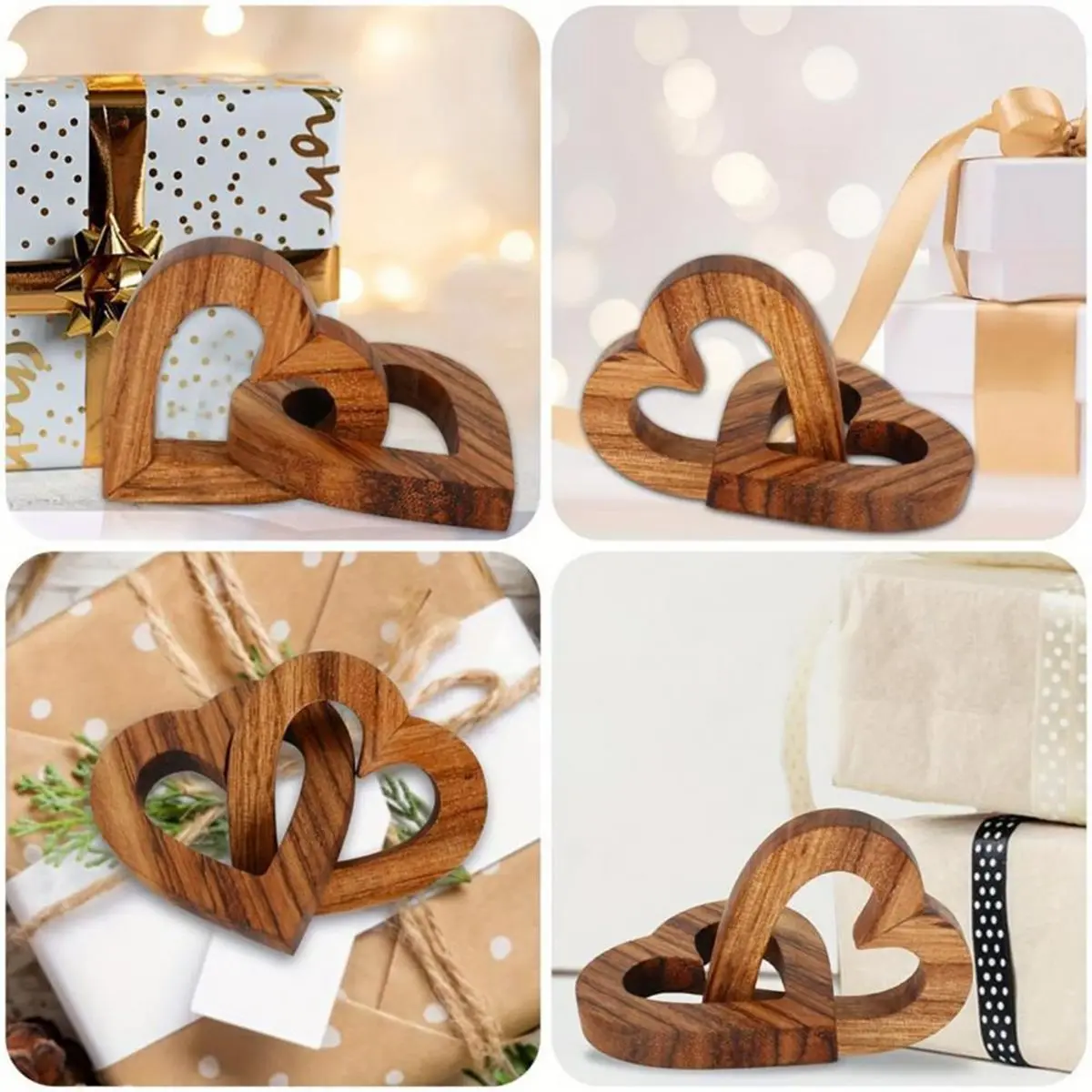 Oct Sale Wooden Heart Ornament Intertwined Hearts Love Memorial Gift Interlinked Heart Couples Keepsake for Valentine'S Day