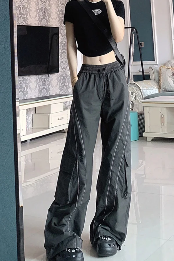 Herfst dikke streep sneldrogende sportbroek dames Amerikaanse vintage losse high street cargo