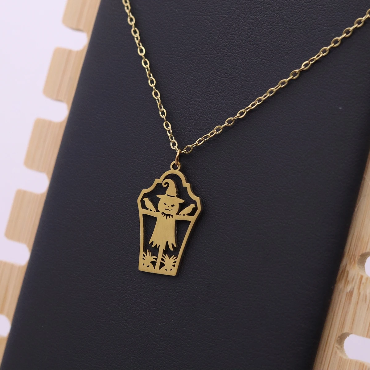 Gothic Halloween Scarecrow Coffin Pendant Necklace Stainless Steel Clavicle Chain Fashion Daily Accessories for Women Girls