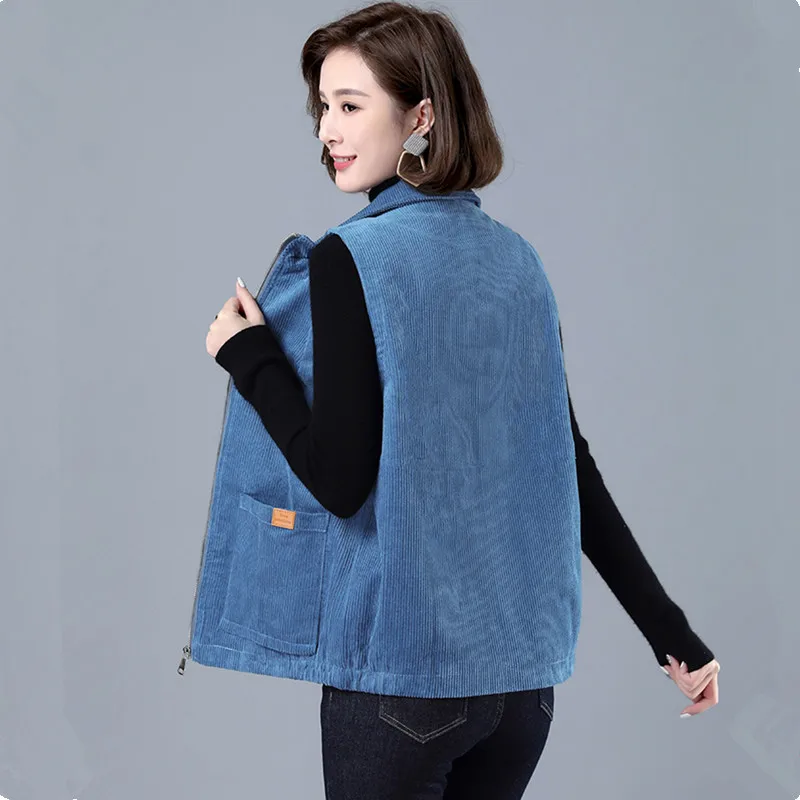 Sleeveless Women Jacket Korean Fashion Zipper Spring Autumn Vests For Women Casual 4XL Large Size Waistcoat Ladies Outewear 2383