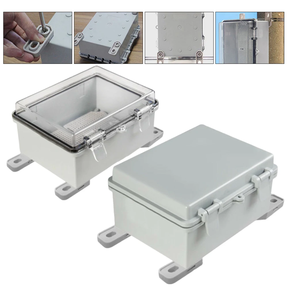 Caja de jugo con cubierta transparente/gris resistente al agua, caja de distribución de energía de plástico ABS para exteriores, caja de instrumentos electrónicos