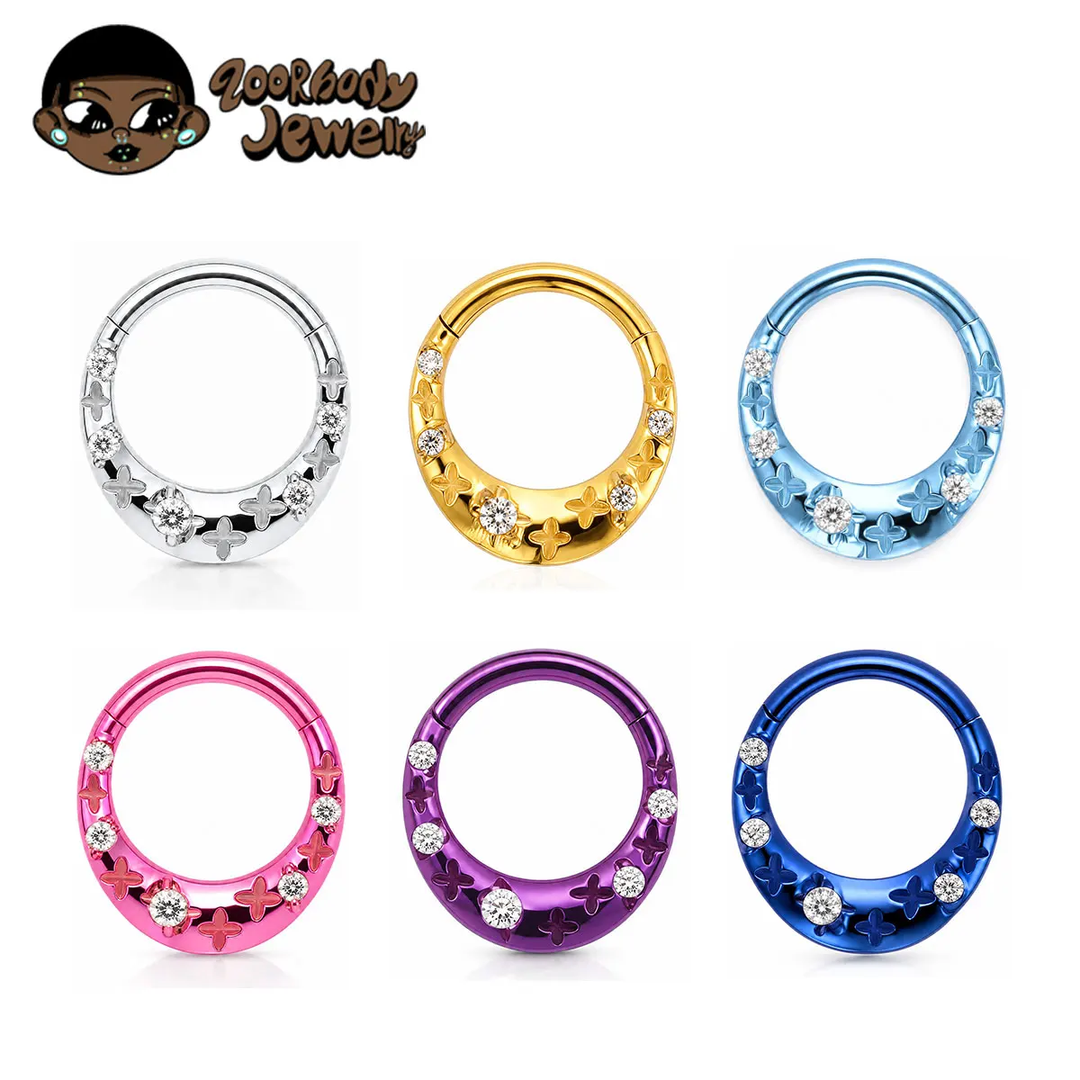 ZOOR ASTM F136 Titan Stern-Mond-Scharnier-Segment-Nasenringe Septum-Piercing 16g Nasenring Helix-Ohrpiercing Körperschmuck