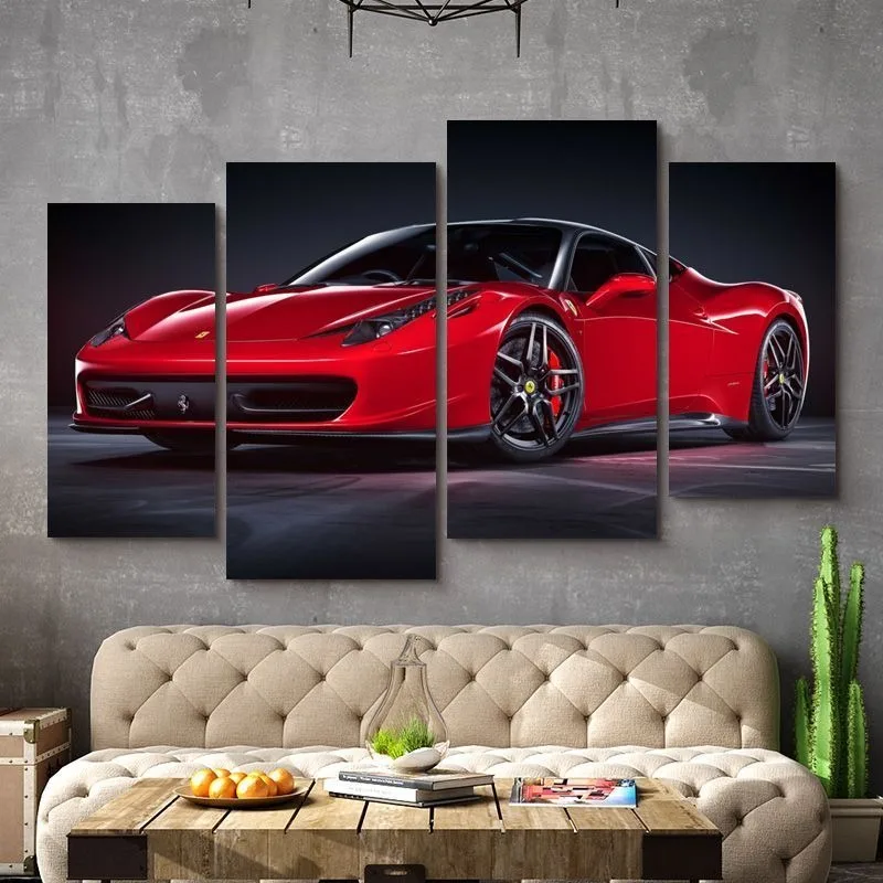 Unframe 4Pcs Luxury Blue Sports Car Industry Supra Lambor JDM NSX Wall Art Canvas Posters Pictures Painting Home Decor