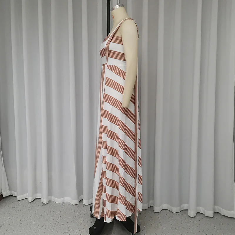 Ellafads Frauen Maxi kleid Sommer lässig Strand ärmellose gestreifte bedruckte quadratische Hals gekniffen Taille rücken freie lange Kleider