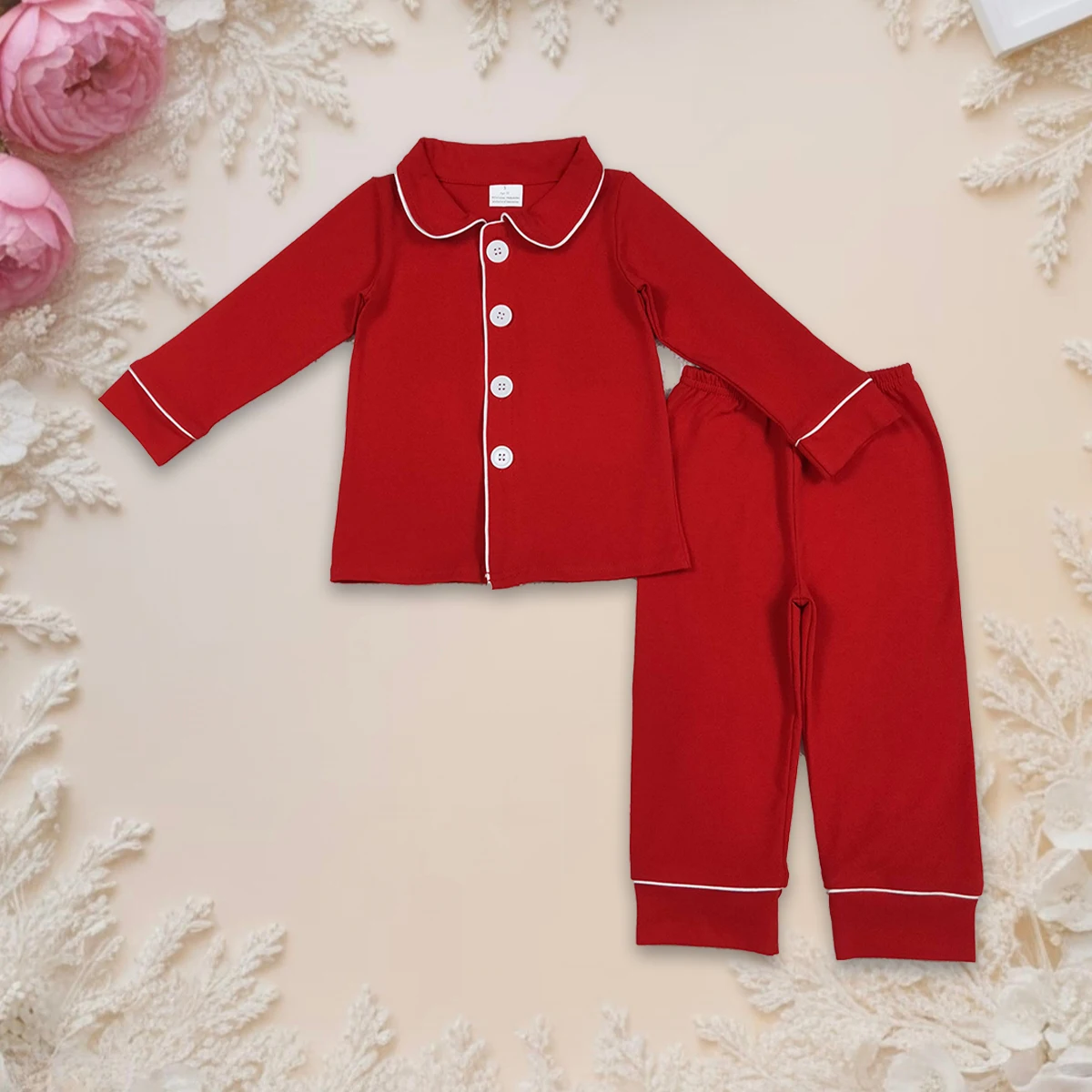 

Toddler Baby Boy Pajamas Set Christmas Red Cotton Button up Long Sleeve Shirt and Pants Loungewear 2Pcs Sets Kids Clothing