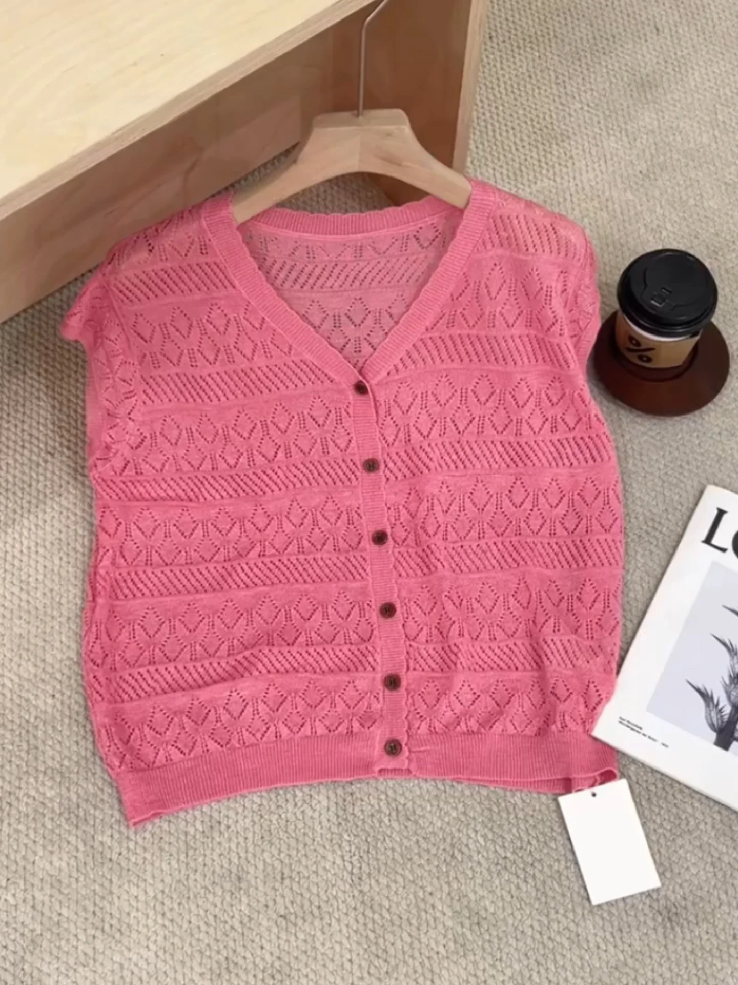 

Ele Hollow out Soft Sle Knitted ort Sve Base irt Chic Luxury Autumn Wear New Arrival Commute Friendly V-Ne Top