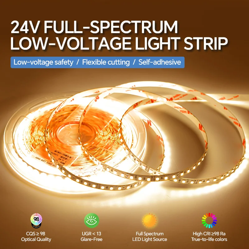 Tira de Luz LED de Espectro Completo de 24V, Alta CRI, Flexible y Cortable, Cinta LED de Alta Densidad de 5mm y 8mm para Iluminación Lineal de Vitrinas