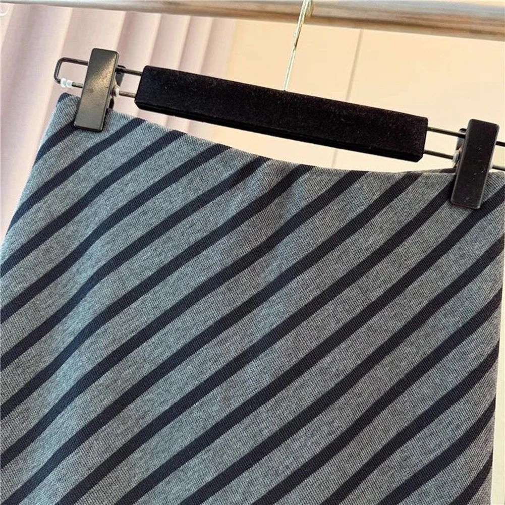 Striped Long High-waist Skirt For Work For Party 70 Polyester 30 Spandex Slight Stretch Fabric Elastic Waistband