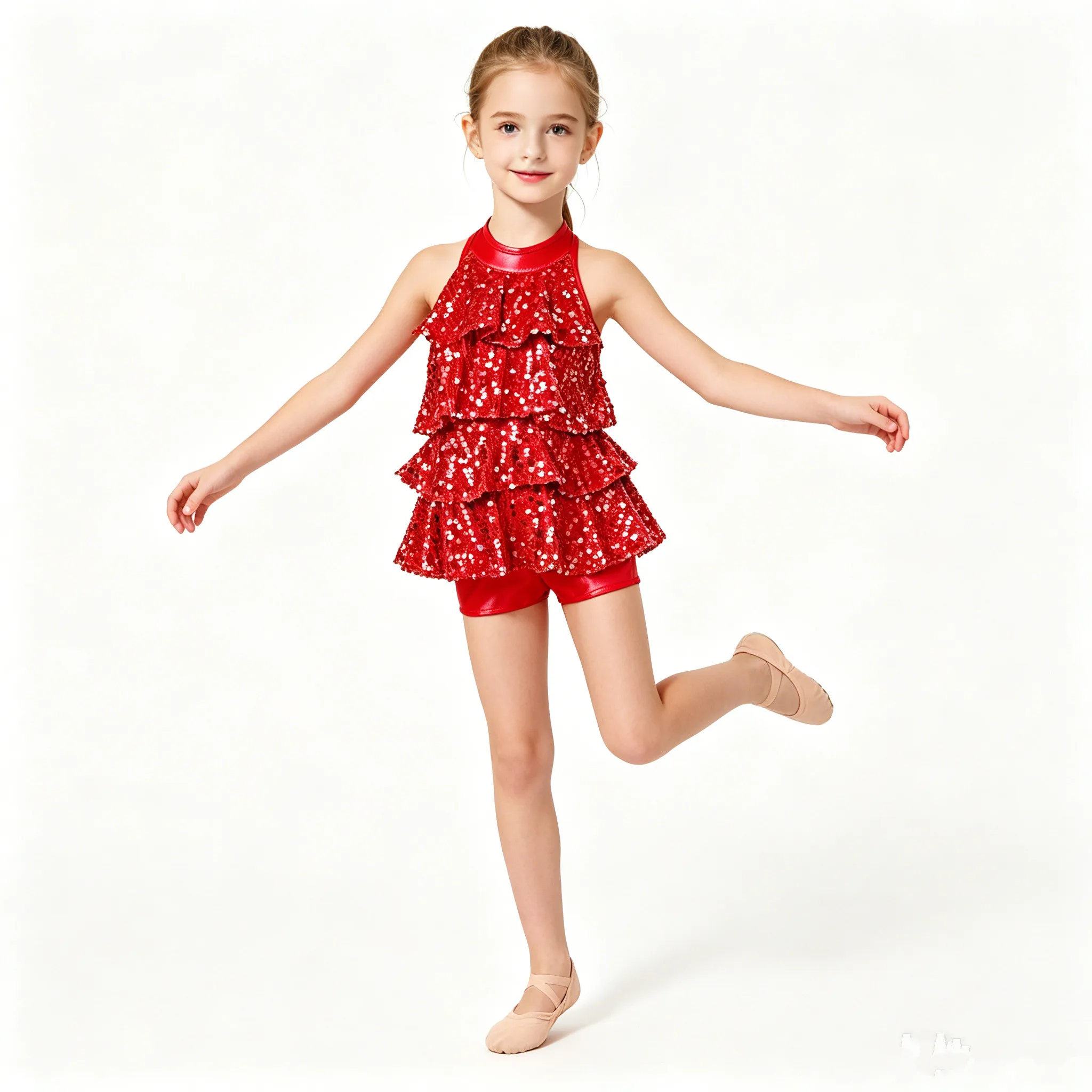 

Kids Girls Shiny Sequin Halter Ballet Dance Bodysuit Dress Modern Latin Jazz Dance Gymnastics Skating Stage Performance Costume
