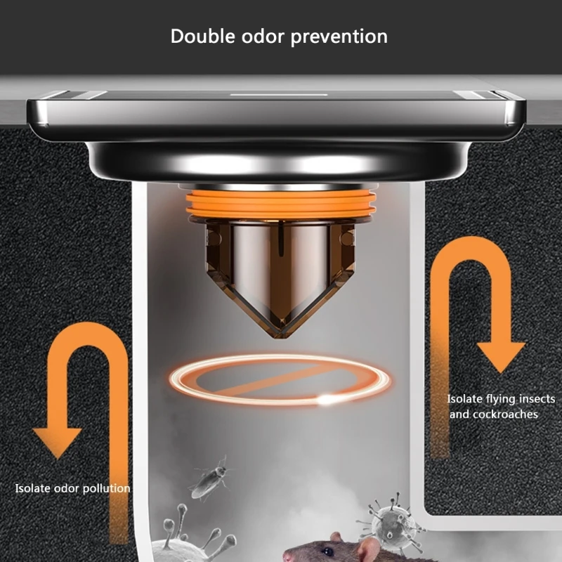 Desagüe suelo con cierre automático, filtro drenaje doble apertura antiolor, colador suelo, preventor reflujo, 2