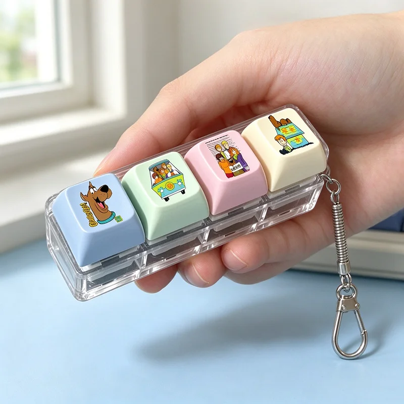 Scoobys Doo 4Keys Mechanical Keyboard Keychain Finger Button Anti Stress Keycap for Office Home Adults Kid,Decompression Clicker view 2