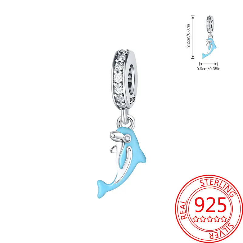 

Beads 925 Sterling Silver Charms Original Drop Glue Dolphin Pendant Beads Fit Bracelet Jewelry Diy Women Fine Gift Accessory