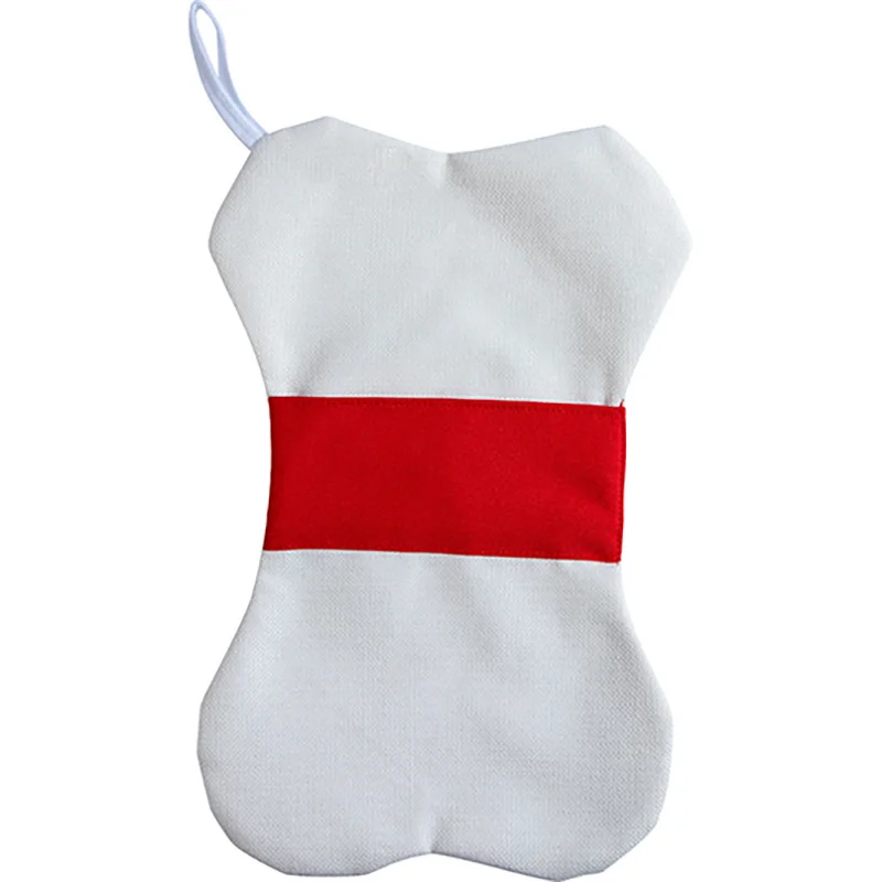 Sublimation Children White Blank Bone Shape Christmas Stocking Gift Bags Hanging Decorations for Custom Personalized Santa Claus