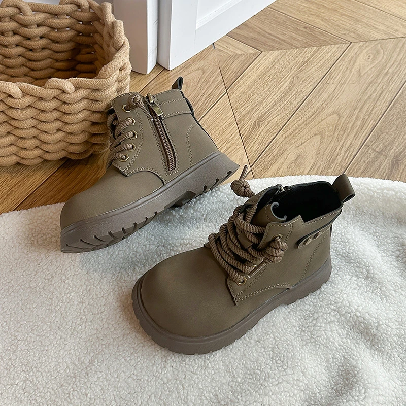 New Kids Ankle Boots Autumn Winter Retro Causal Platform Boots for Boys Girls Outdoor Side Zipper Children Fashion Short Boots