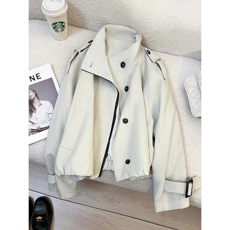 

High Quality Temperament British Style Short Windbreaker Coat Woman Autumn Casual All-match Trench Coat Female Loose Outerwear