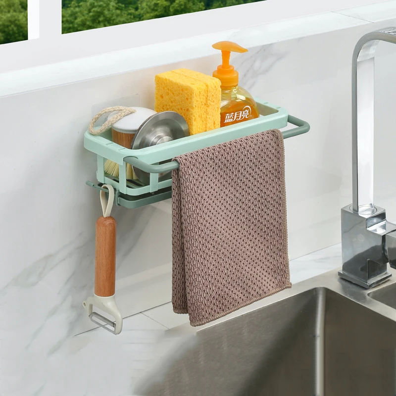 Kitchen Sponge Sink Holder Punch-free Dish Drain Rack Storage Shelf Bathroom Shelves Hanging Rack Organizer Accessories