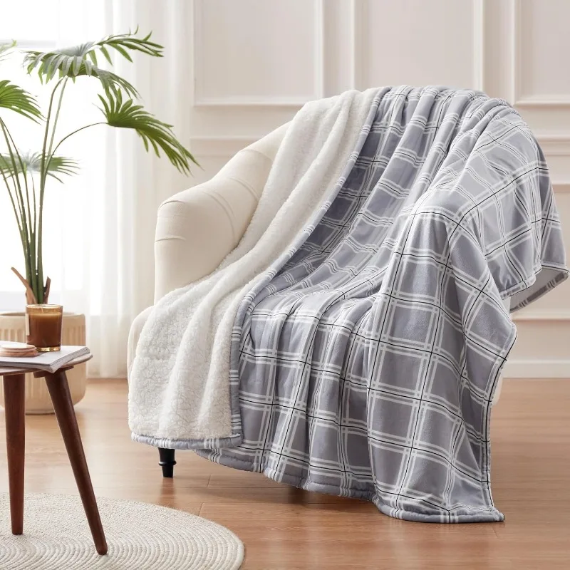 

Electric Blanket Heated Throw Blanket, Plaid Sherpa Heating Blanket, 6 Heat Settings & 2-10 Hours Time Settings