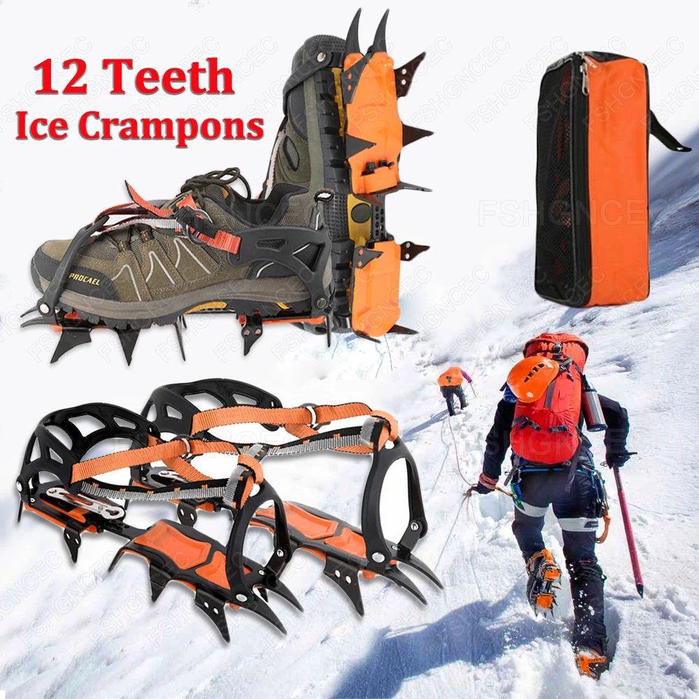 

12 Teeth Ice Crampons Winter Anti-Slip Climbing Gripper Shoe Covers Spike for Shoes Stainless Steel Snow Skid Crampon For Sport