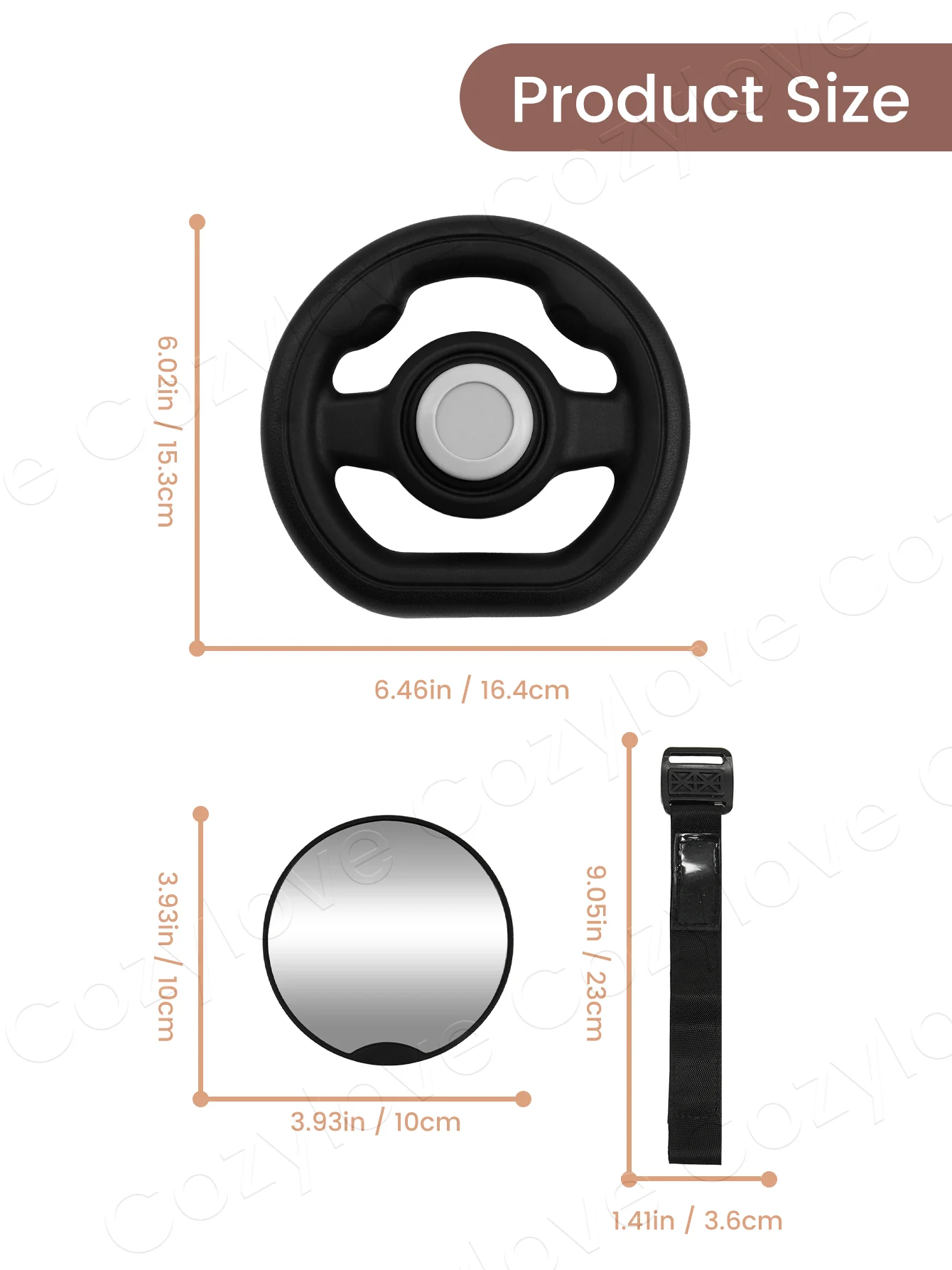 Baby Stroller Steering Wheel with Baby View Mirror, Toddler Simulated Driving Interactive for Stroller Wagon Shopping Cart