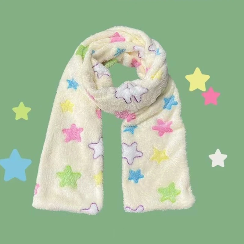 Stylish Furry Scarf for Outdoor Activities Winter Thick Wrap Warm Scarf Trendy Colorful Star Scarf Thickened Long Scarf