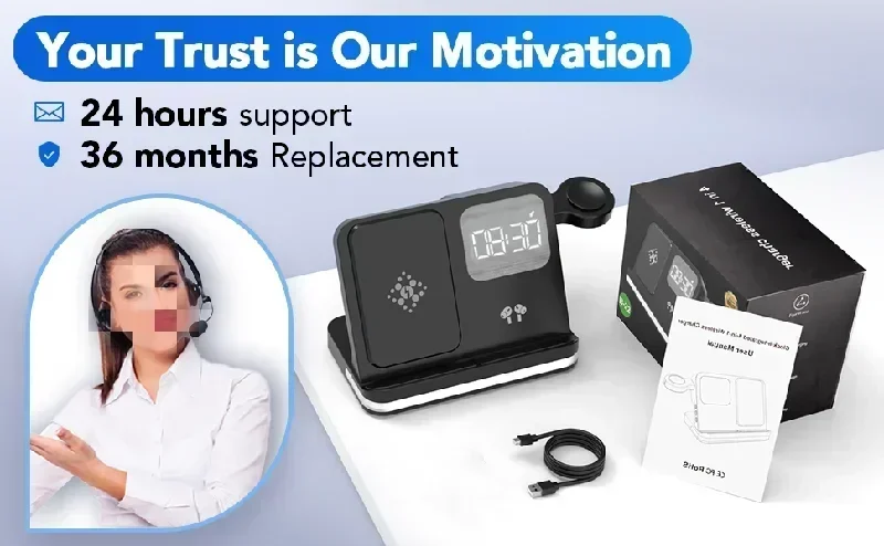 Telefonuhr Drahtloses Ladegerät mit LED-Licht Wecker für iPhone 16/15/14/13/12 Apple Watch 2-10 SE Airpods Pro Schnellladung – Detail 13