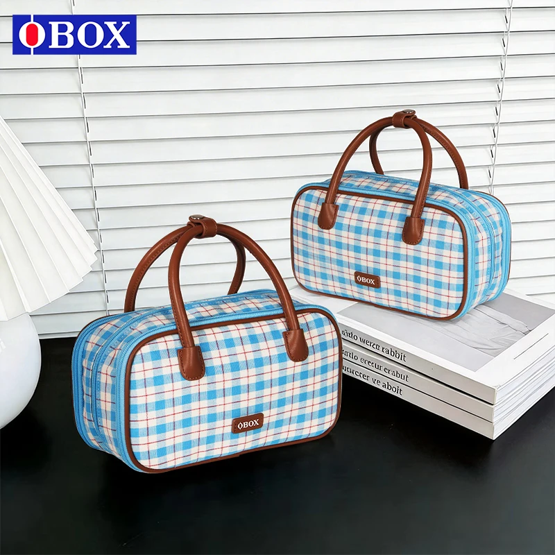 

OBOX Large Capacity Makeup Bag, Women Compartmentalized Cosmetic Organizer, Portable Waterproof Travel Toiletry Bag, Blue Pillow