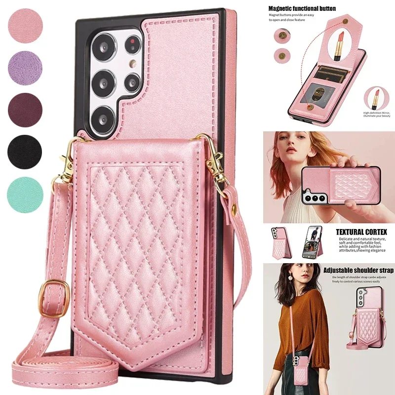 

Wallet Small Fragrant Mirror Leather Case For Samsung Galaxy S24 Ultra S23 Plus S22 S21 S20 FE Note 20 Ultra A13 A14 A52 A53 A54